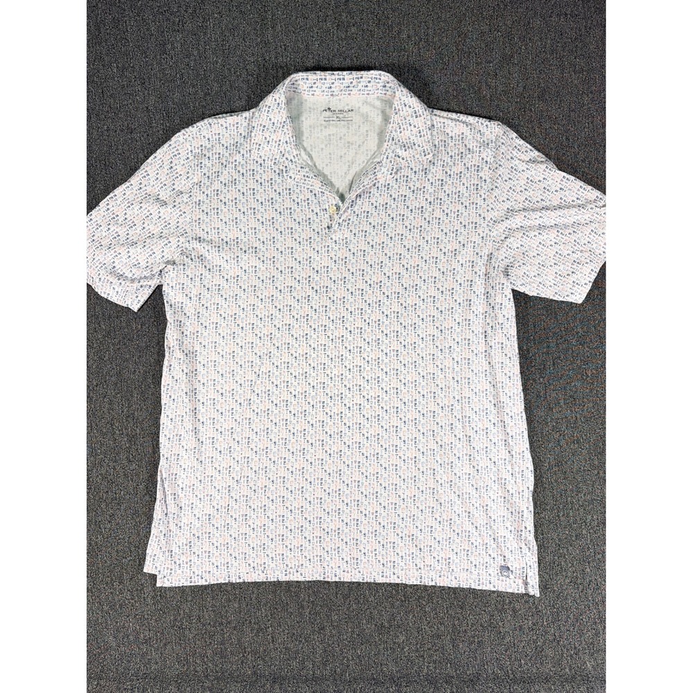 Peter Millar Seaside Mens XL Polo Shirt Pima Cotton Cocktail Print White Multi